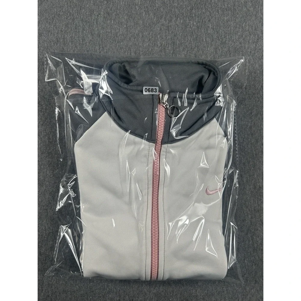 Nike Girls' Vintage Full-Zip Track Jacket Grey White Pink Size M (8-10)